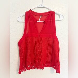 Free People Vibrant Red Crochet Blouse